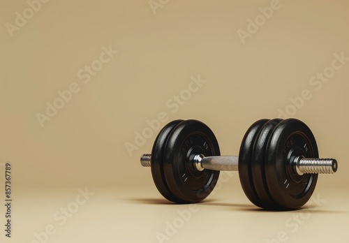Single Black Dumbbell On A Beige Background