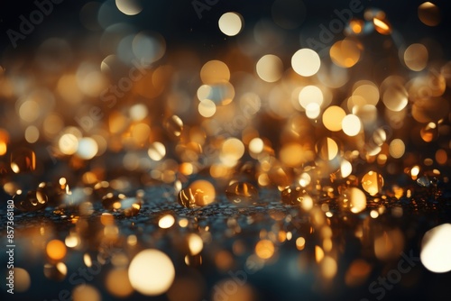 Golden brightness lights isolated in dark background texture blurred with gold s, generative IA photo