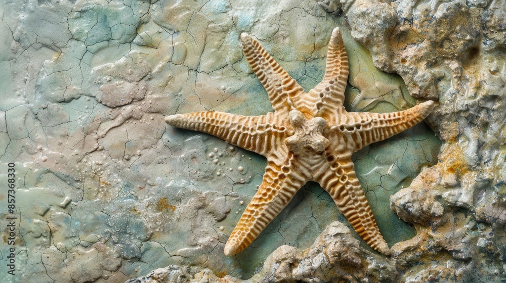Texture of starfish crafted in stone on paper made from mulberry fibers Texture of starfish crafted in stone on paper made from mulberry fibers