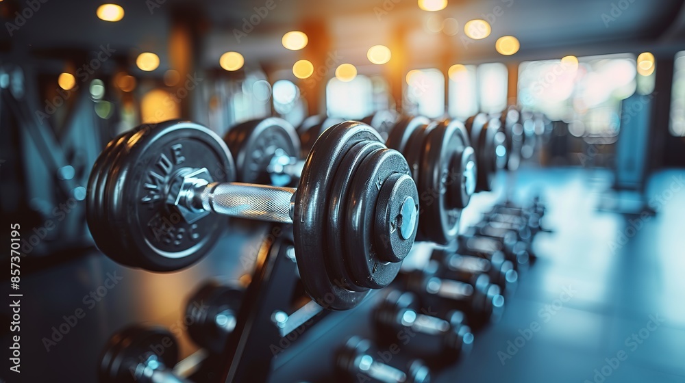 Dumbbells in a gym setting with a blurred background Dumbbells in a gym setting with a blurred background