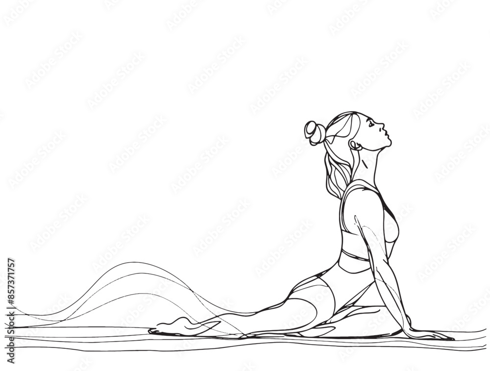 Illustration. Continuous line ink drawing. Sport woman engaged in yoga on white background Illustration. Continuous line ink drawing. Sport woman engaged in yoga on white background