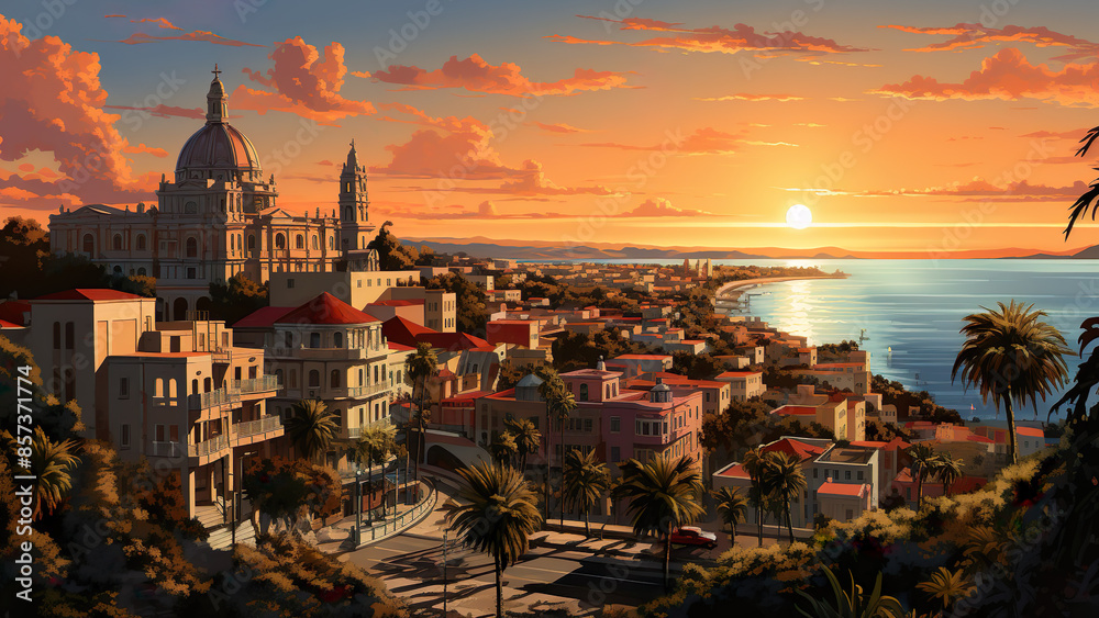 Naklejka premium Havana - Cuba, Caribbean, City, Cartoon, Poster Style