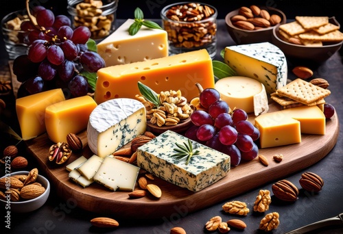 elegant gourmet cheese platter assorted crackers nuts display, arrangement, cheeses, variety, selection, visually, appealing, sophisticated, presentation, curated