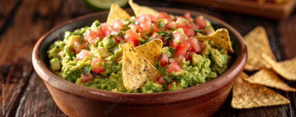 Freshly made guacamole with tortilla chips Freshly made guacamole with tortilla chips