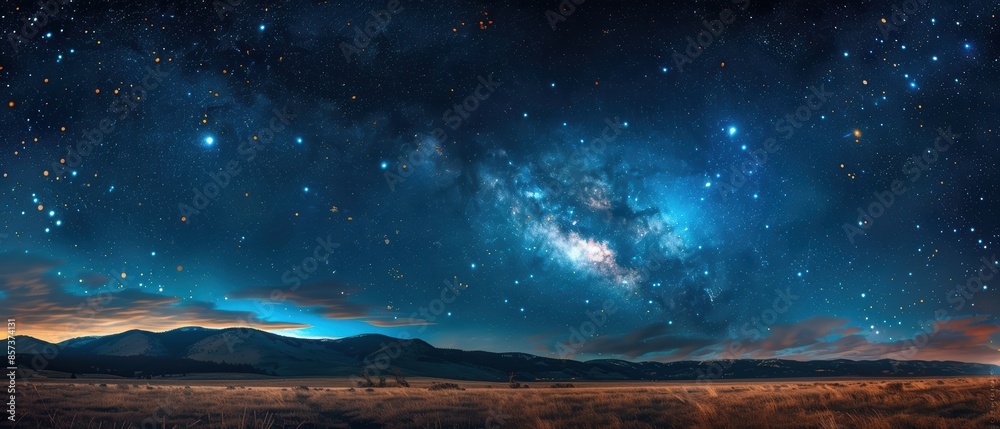 Sky filled with stars and a few scattered clouds over a desert landscape, creating a mystical and serene nighttime scene, Astrophotography, long exposure, Sky filled with stars and a few scattered clouds over a desert landscape, creating a mystical and serene nighttime scene, Astrophotography, long exposure,