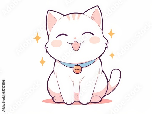 cute kitten illustration kawai design. flat cute cat illustration with pastel background. t-shirt design for cat lovers. artwork copy space