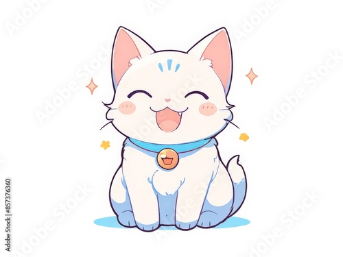 cute kitten illustration kawai design. flat cute cat illustration with pastel background. t-shirt design for cat lovers. artwork copy space