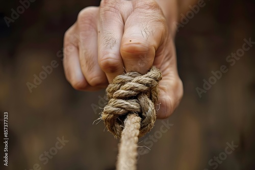 Person pulling on rope photo