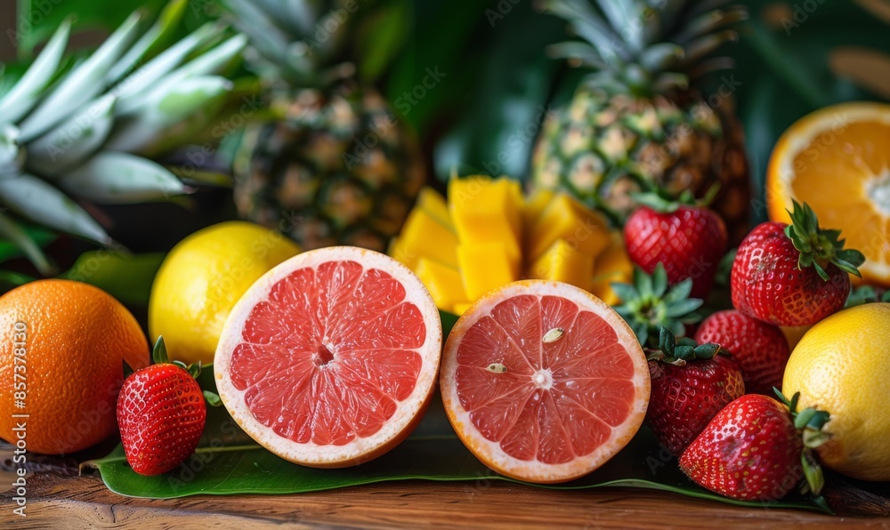 Tropical fruits on a wooden table Tropical fruits on a wooden table