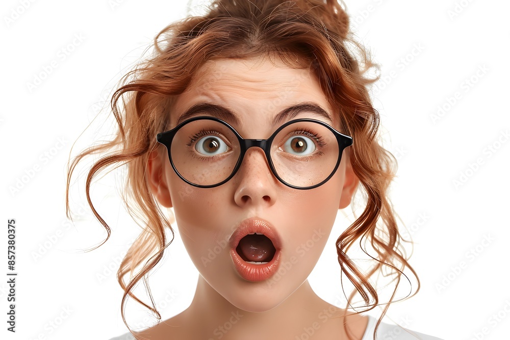 A woman in glasses with a surprised expression A woman in glasses with a surprised expression