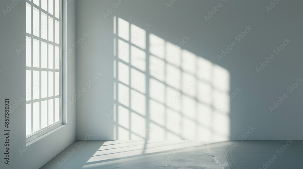 A single window casts a grid pattern of sunlight onto a white wall in an empty room. A single window casts a grid pattern of sunlight onto a white wall in an empty room.