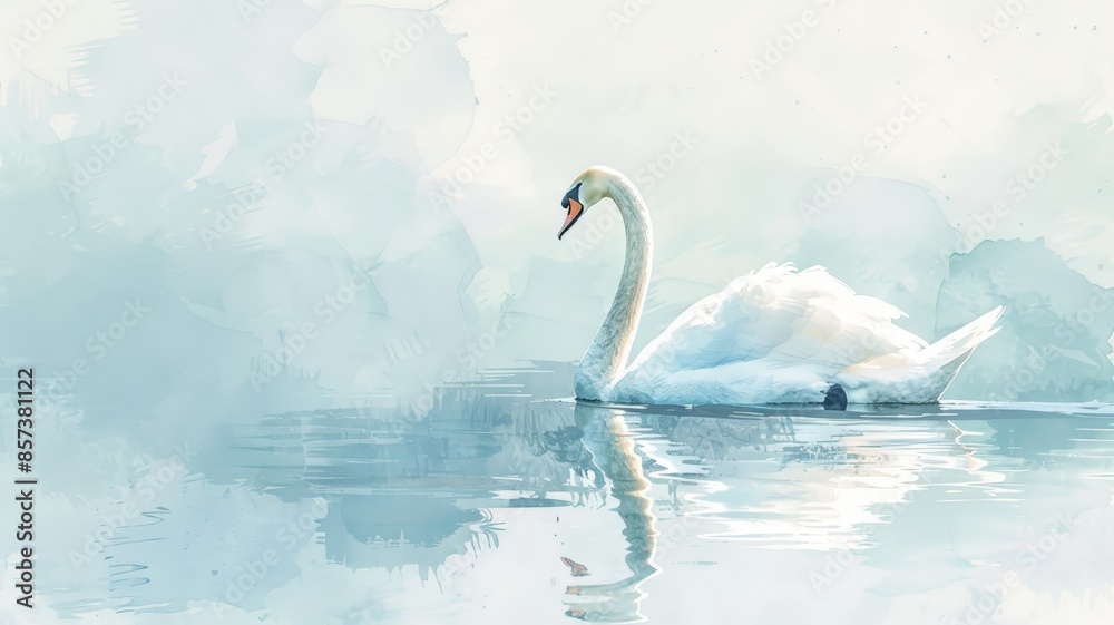 Obraz premium Portrait of a Graceful Swan Gliding Elegantly Across a Serene Water Surface