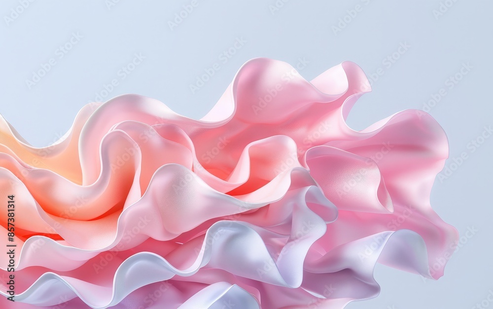 Abstract pastel-colored fabric with soft and elegant ruffles, creating a delicate and smooth texture against a light background. Abstract pastel-colored fabric with soft and elegant ruffles, creating a delicate and smooth texture against a light background.