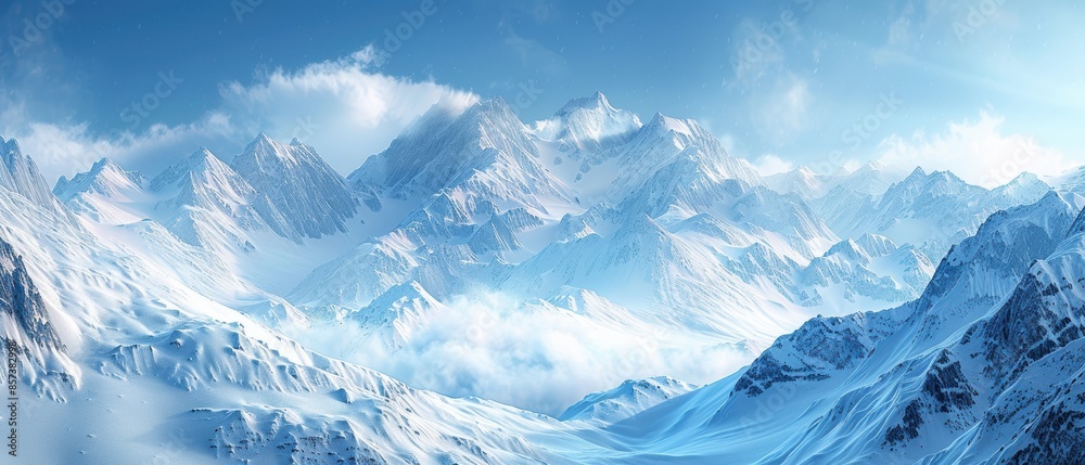 Obraz premium Snowy mountains with a clear sky and fresh powder