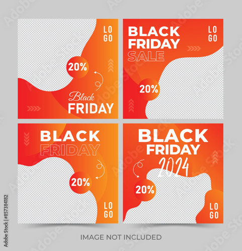 Black Friday sale discount social media post template, Orange summer sale social media post template, posts on social media vector illustration. 