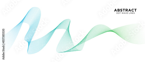 Abstract vector dot particles flowing smooth curve blue green gradient color on dark background. Futuristic technology concept. Suit for poster, banner, cover, website, flyer. Vector ilustration