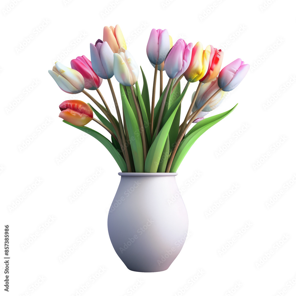 Multicolored tulips in a vase against a transparent background Multicolored tulips in a vase against a transparent background