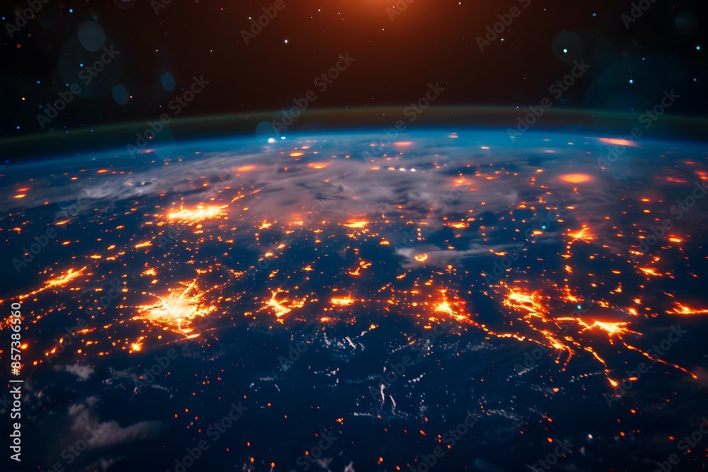 Earth space lights cities view Earth space lights cities view