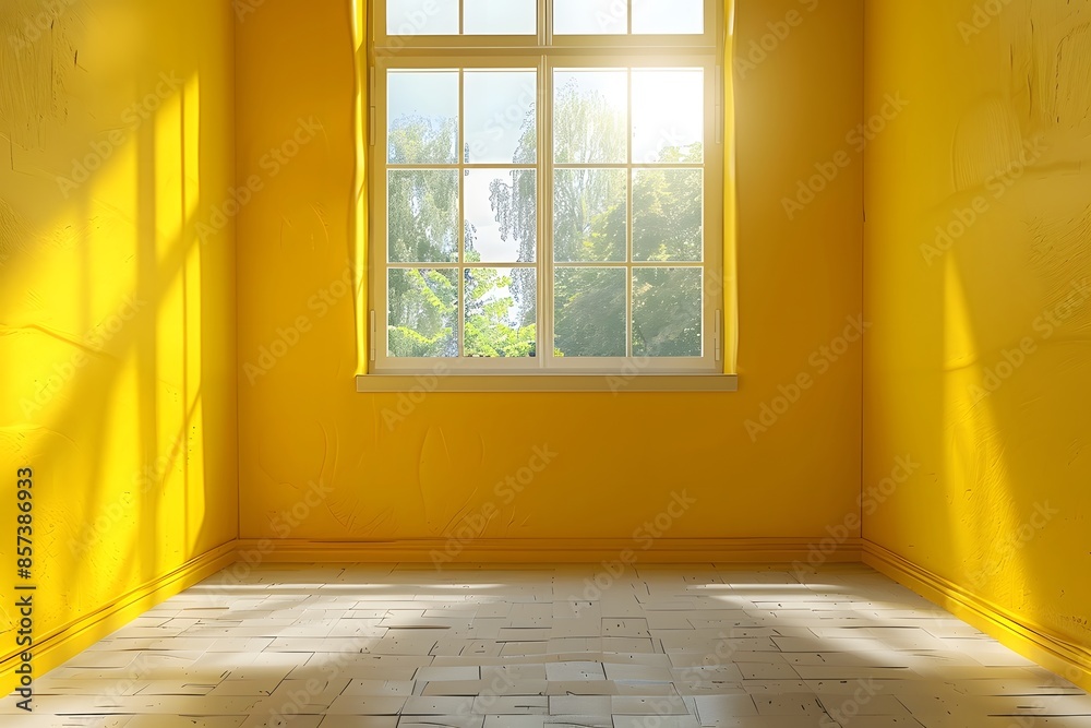 Room with yellow window and tiled floor Room with yellow window and tiled floor