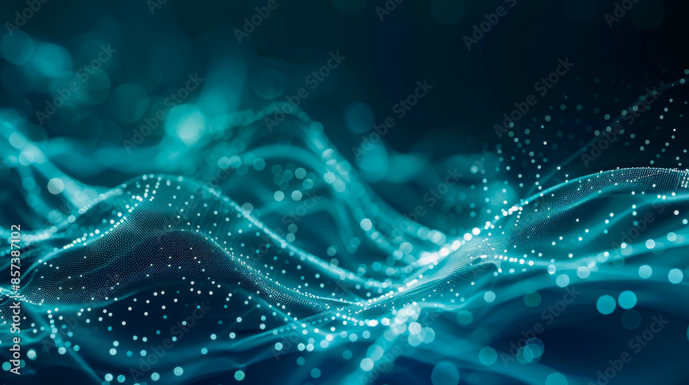 Abstract blue wave with flowing particles forming a futuristic ...