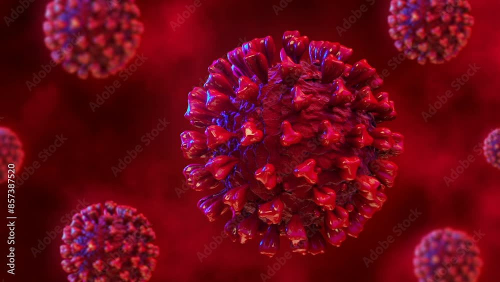 3D Animation Virus COVID 19 Coronavirus. Accurate model of dangerous pandemic virus cell close up under microscope.
3D Animation Virus COVID 19 Coronavirus. Accurate model of dangerous pandemic virus cell close up under microscope.