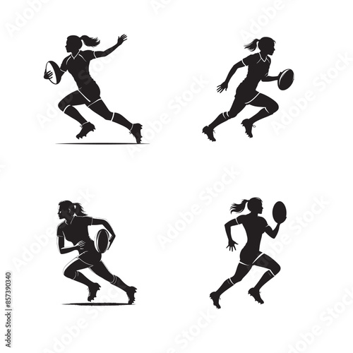 Ladies Rugby Player Silhouette Vector Illustration