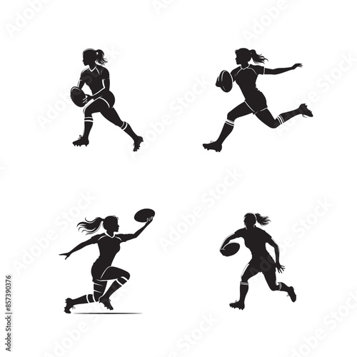 Ladies Rugby Player Silhouette Vector Illustration