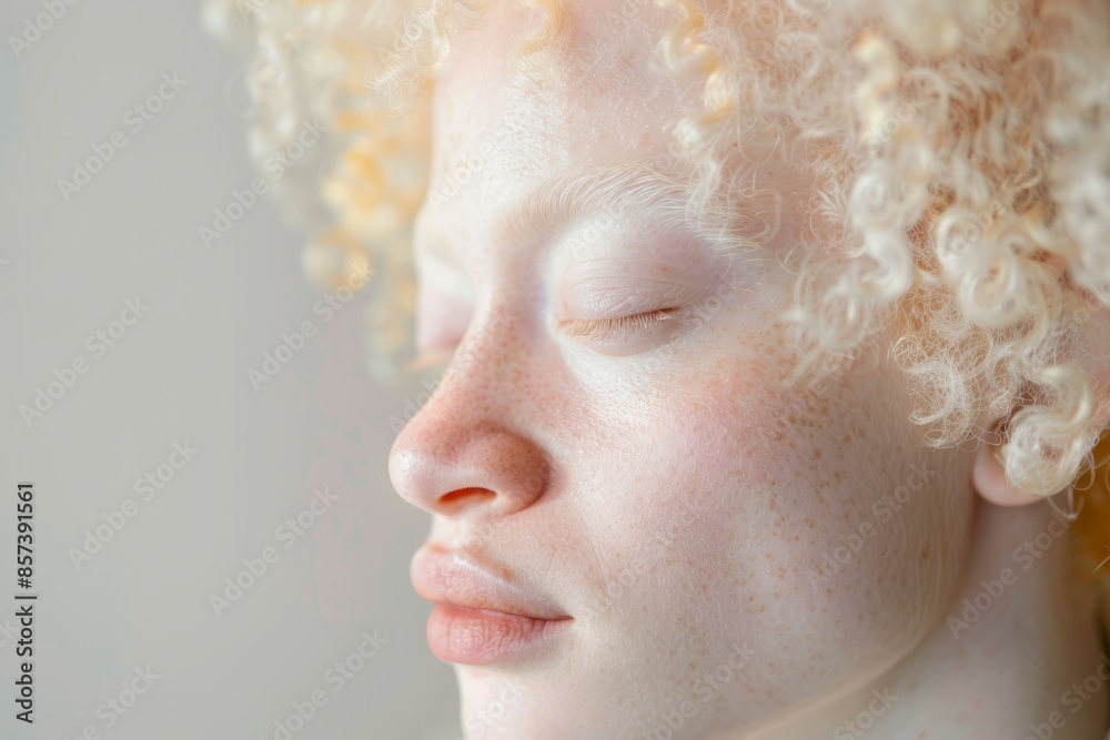 A close-up portrait of an individual with albinism A close-up portrait of an individual with albinism