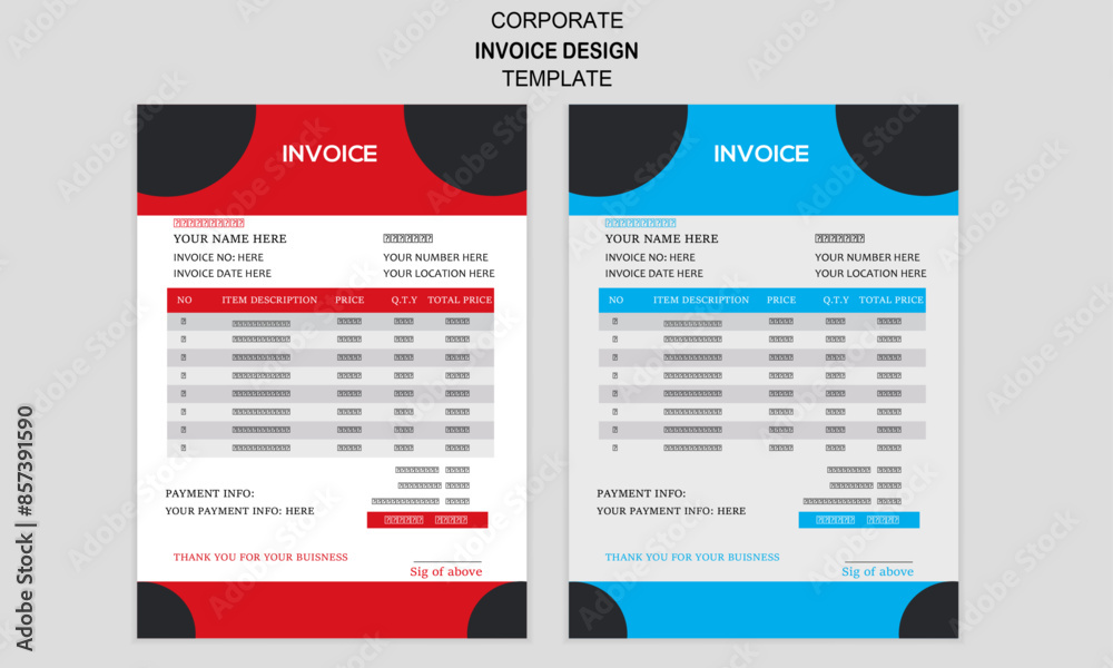 Obraz premium modern corporate invoice template layout with colour variation