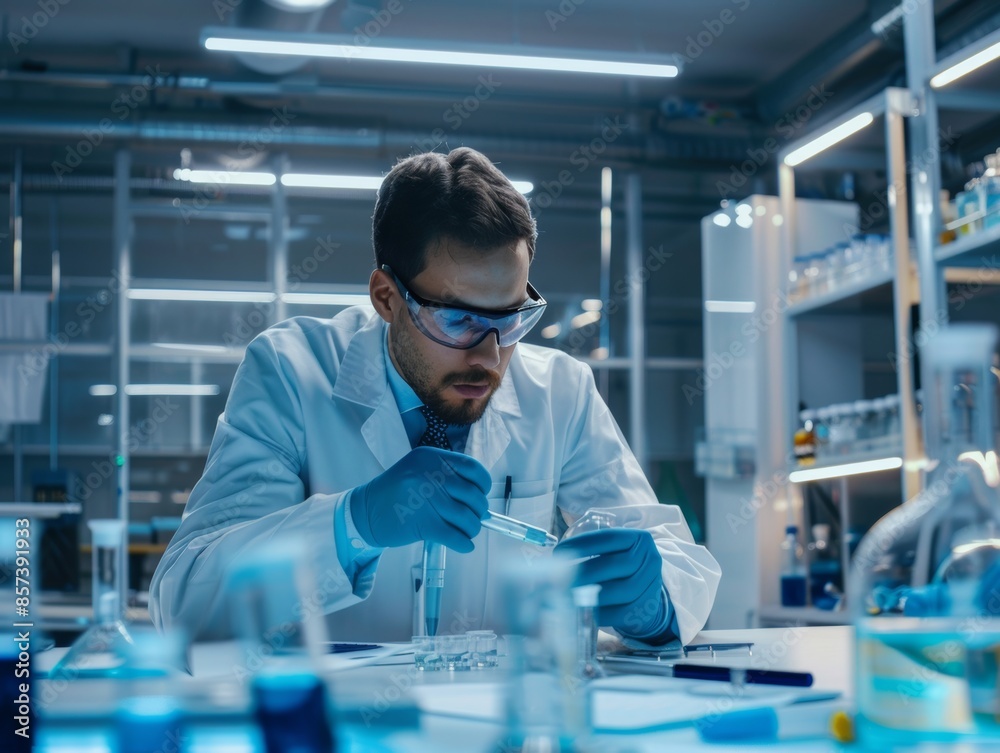 Scientist Developing Innovative Recycling Technology in Laboratory Scene. Scientist Developing Innovative Recycling Technology in Laboratory Scene.