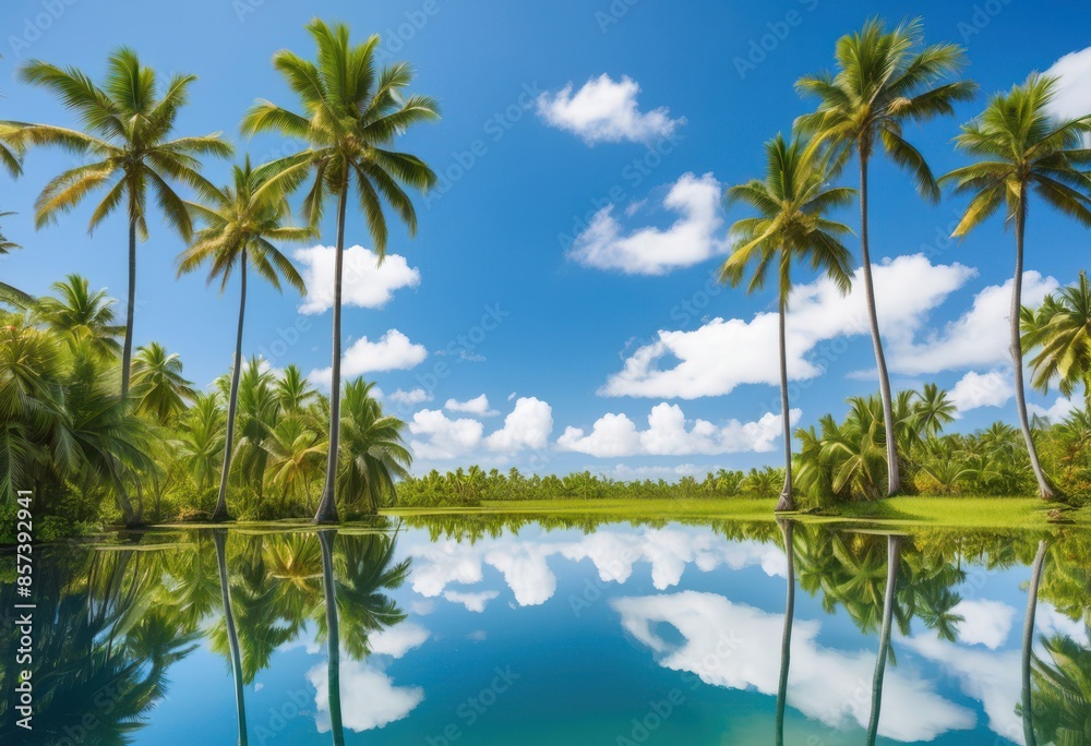 palm trees reflecting tranquil lagoon water, reflection, tropical, serene, calm, peaceful, nature, beauty, landscape, idyllic, scenery, paradise, oasis palm trees reflecting tranquil lagoon water, reflection, tropical, serene, calm, peaceful, nature, beauty, landscape, idyllic, scenery, paradise, oasis