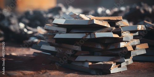 Stacks of processed rare earth elements from mining operations. Concept Mining Waste Management, Rare Earth Extraction, Environmental Impact, Mineral Processing Technology photo