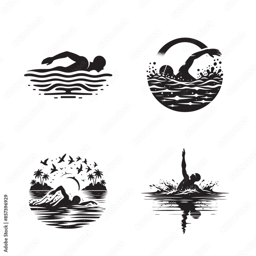 Fototapeta premium Swimming Silhouette Vector Illustration