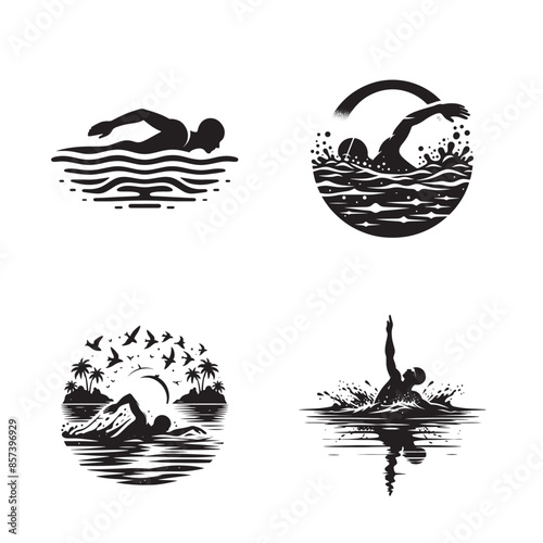 Swimming Silhouette Vector Illustration