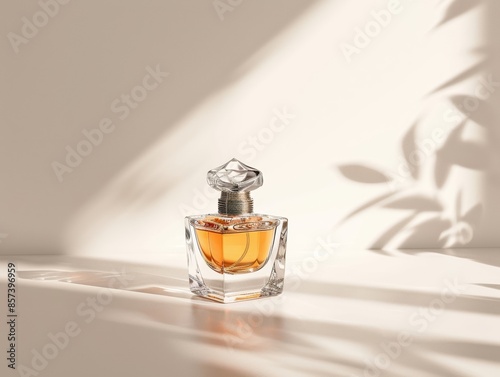 Elegant perfume bottle in warm light photo