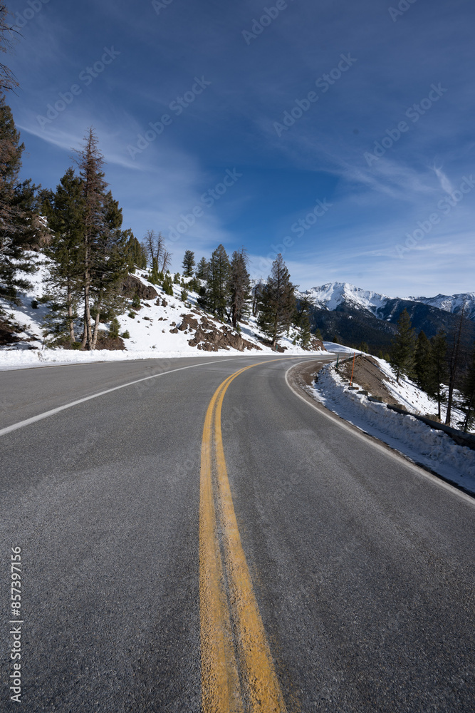 Road Curving Right In Winter Mountains Road Curving Right In Winter Mountains