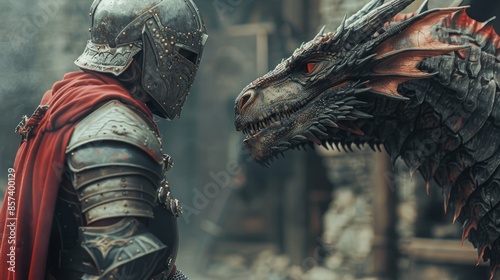  A knight and a dragon face each other in a scene from Game of Thrones, the TV series
