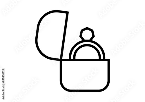 Icono negro de caja con anillo para pedir matrimonio