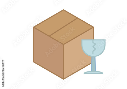 Caja de cartón con copa de cristal indicando frágil