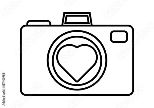 Icono negro de cámara de fotos con corazón