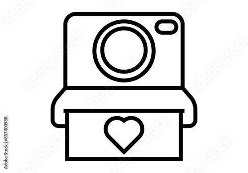 Icono negro de cámara de fotos instantáneas con un corazón