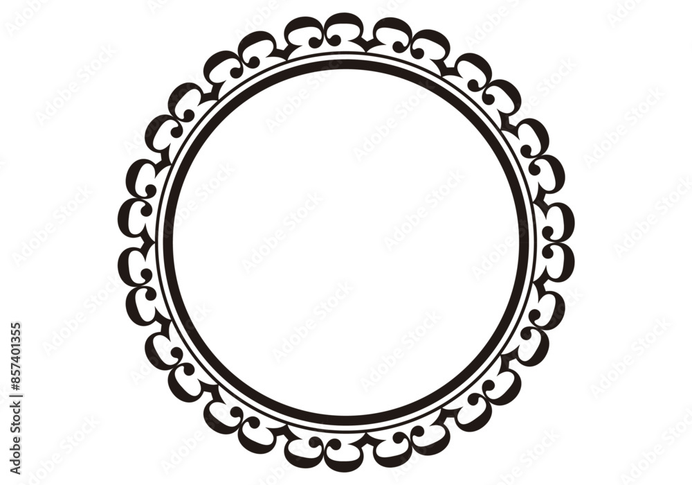 Marco circular negro floral de boda en fondo blanco