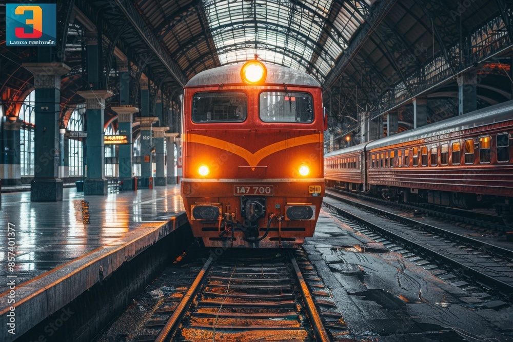 Obraz premium Train in Vintage Railway Station