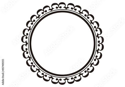Marco circular negro floral de boda en fondo blanco