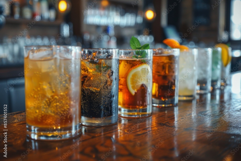 Assortment of Refreshing Drinks at a Bar Assortment of Refreshing Drinks at a Bar