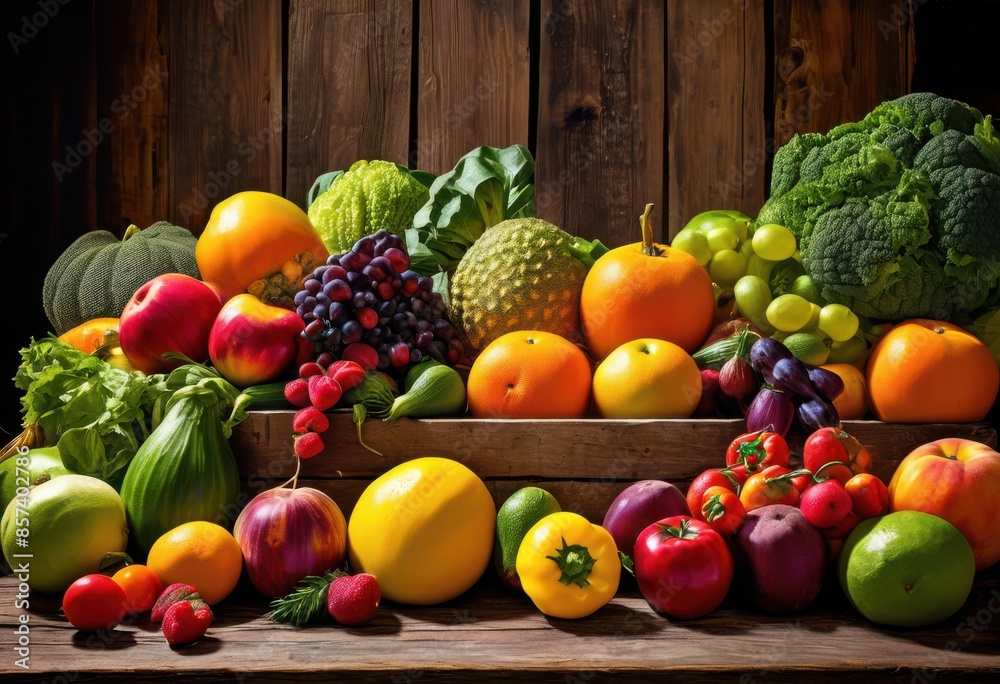 fresh produce artfully arranged rustic wooden table, arrangement, display, farm, harvest, food, agriculture, assortment, setup, design, ingredients fresh produce artfully arranged rustic wooden table, arrangement, display, farm, harvest, food, agriculture, assortment, setup, design, ingredients
