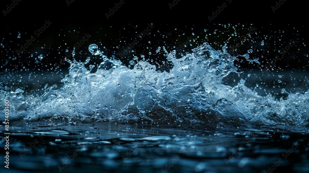A tight shot of water droplets cascading onto a body of water, beneath a ominous, darkened sky A tight shot of water droplets cascading onto a body of water, beneath a ominous, darkened sky
