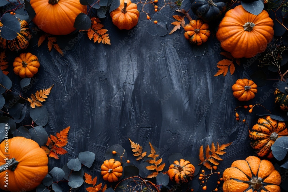 Autumn Pumpkin Border on Dark Background Autumn Pumpkin Border on Dark Background