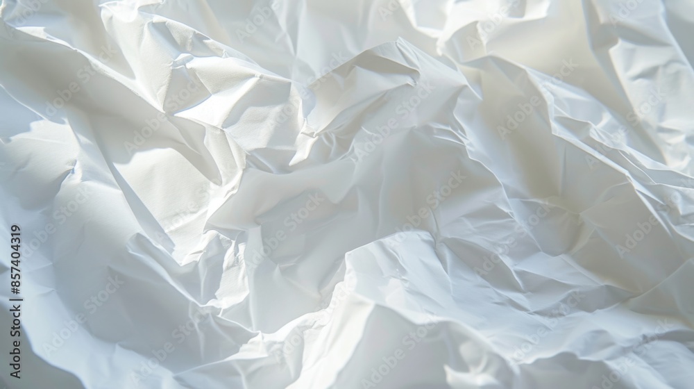 Fototapeta premium Close-up of white crinkled paper, capturing the intricate folds and texture