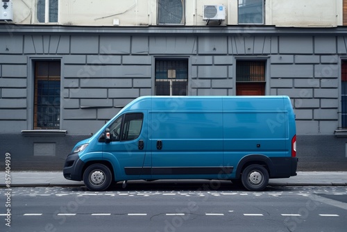 Blue Cargo Van in Urban Setting